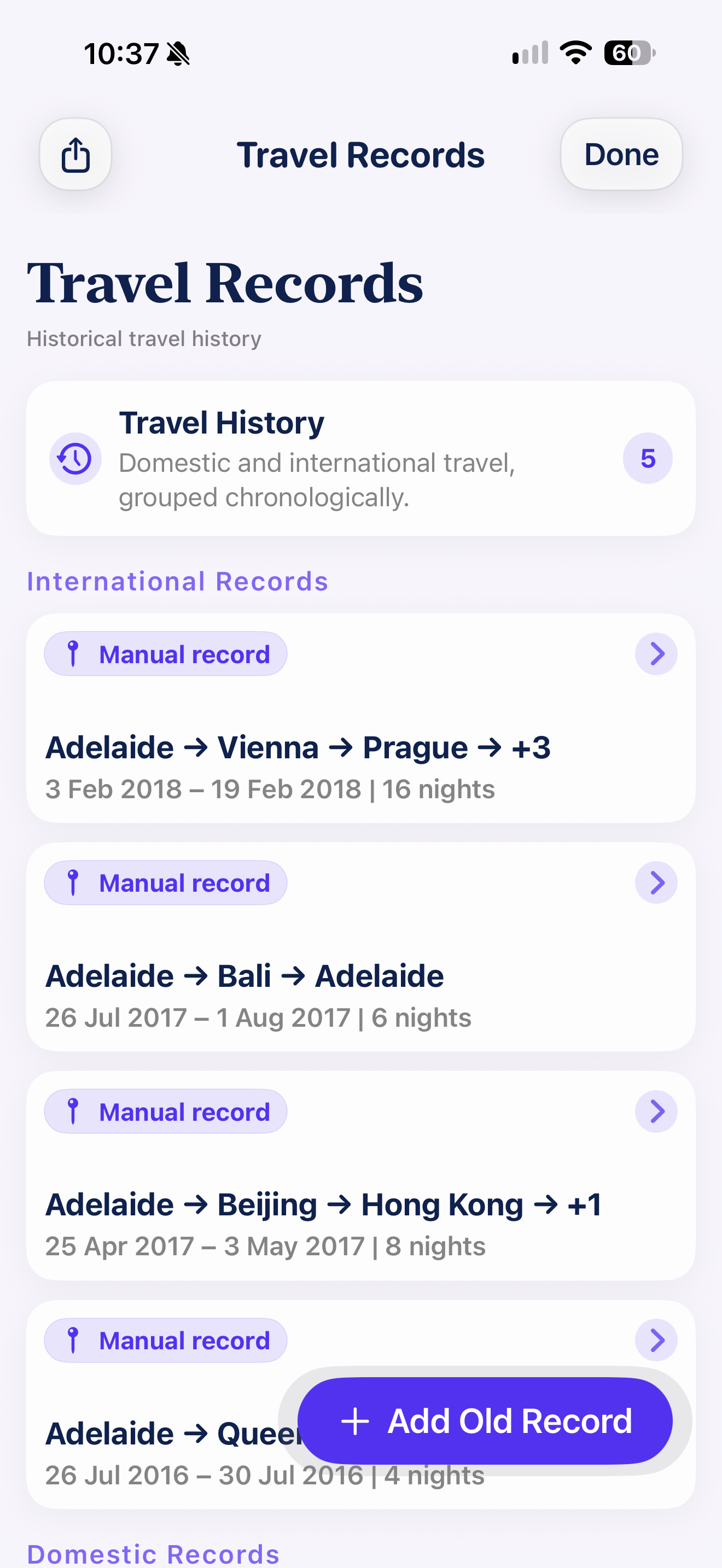TripsWallet travel records